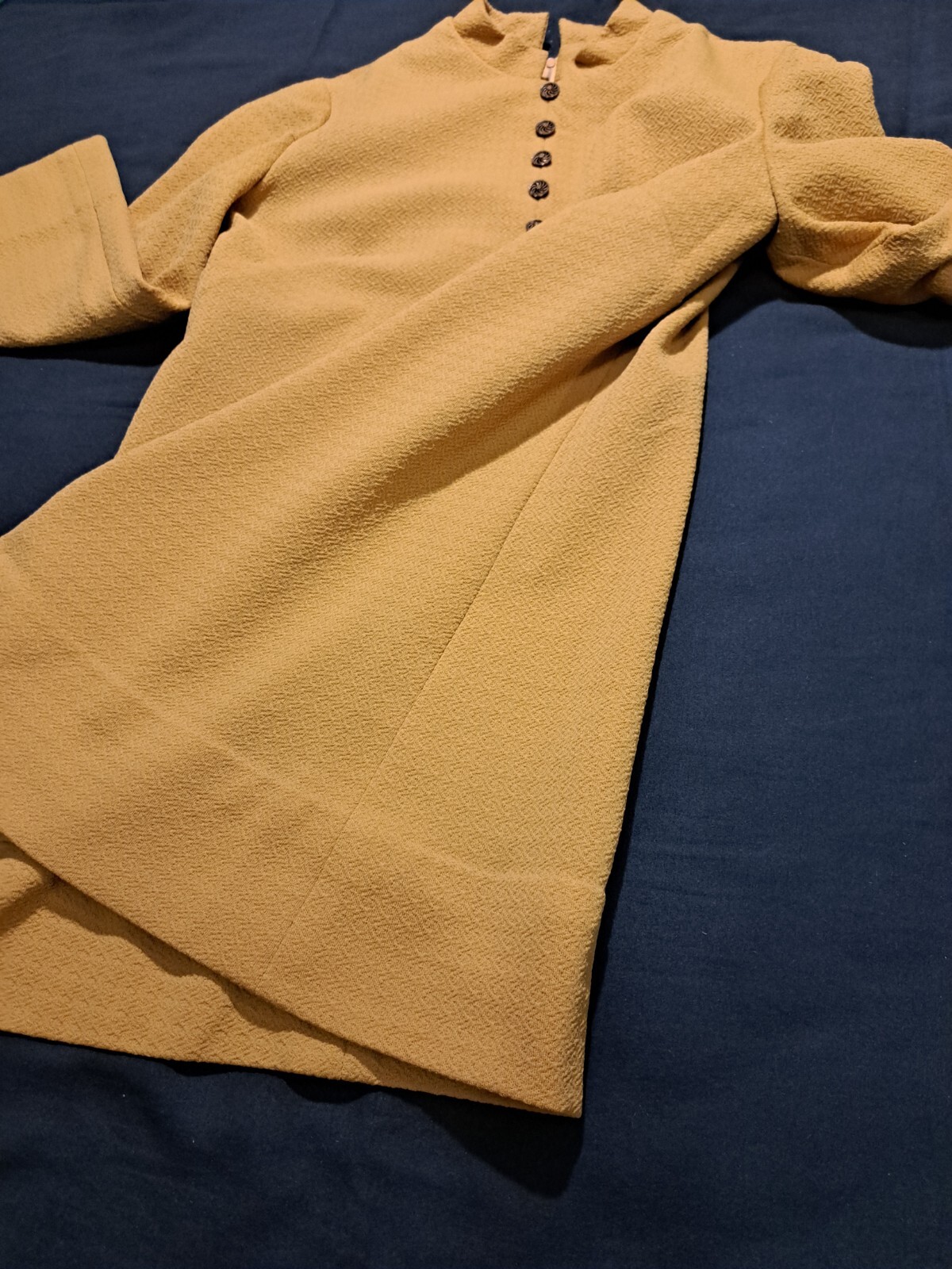 Custom Made Long Sleeve Stand Collar Mini Dress Tunic Retro Mustard Crimplen