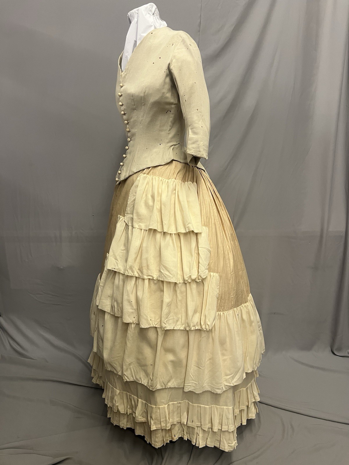 1870’s Two Pc Ivory Wool Bustle Gown