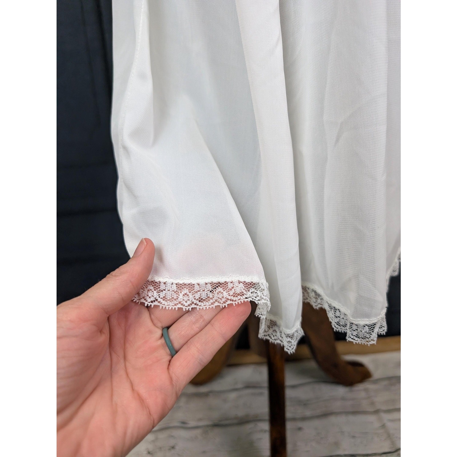 Vintage Sheer White Nightgown Peignoir Set White Nylon with Lace Small Bust 35
