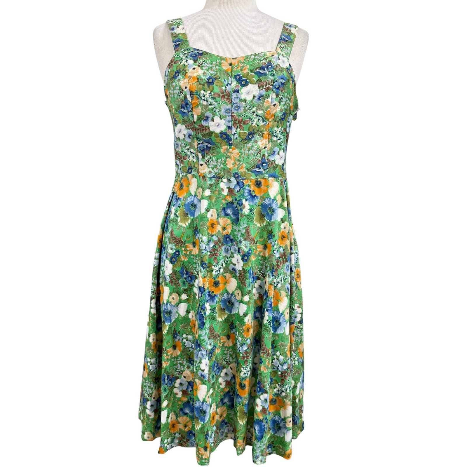 Vintage 1970s Floral Cotton Sundress with Built-In Bra ILGWU Medium