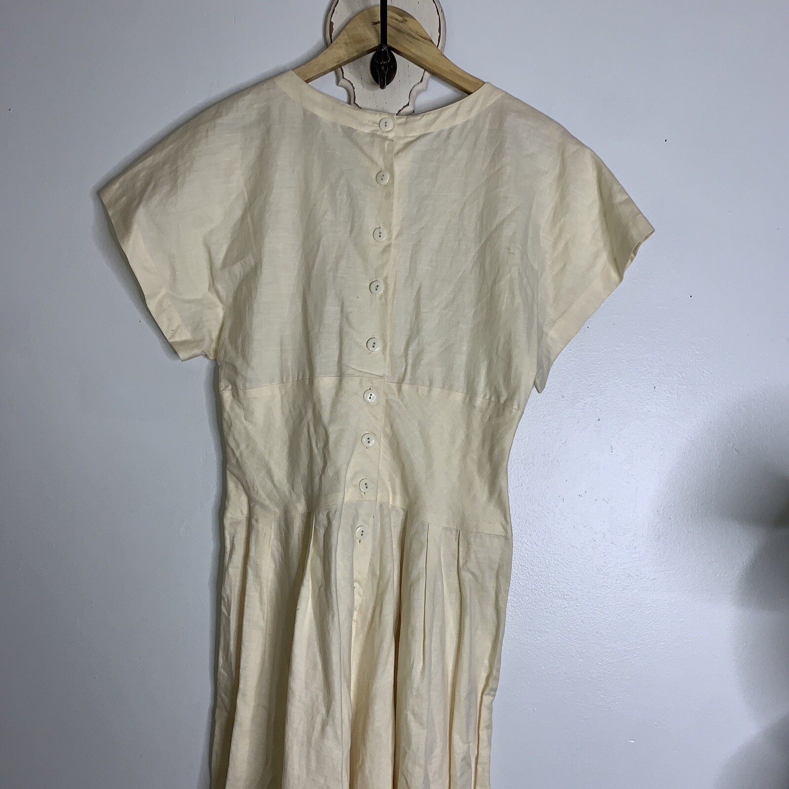 Vintage Ann Tjian For Kenar Dress 12 Cream Linen Dress