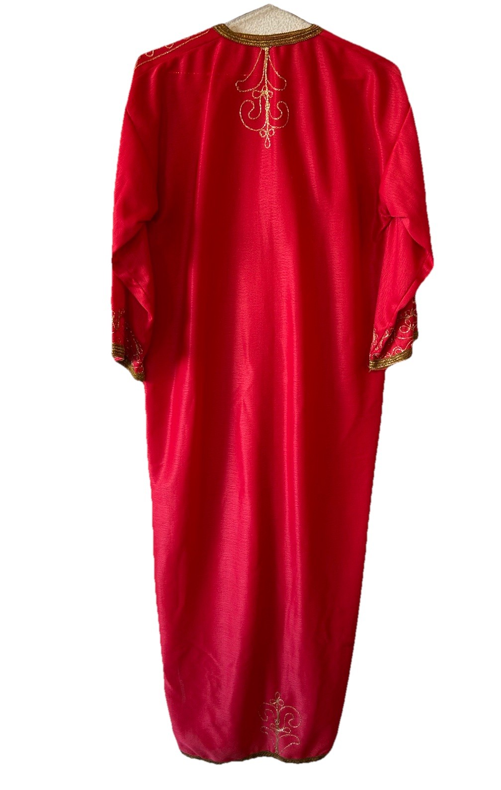 VTG Embroidered Moroccan Caftan Dress Bohemian Red Gold Maxi Dress OS Festival
