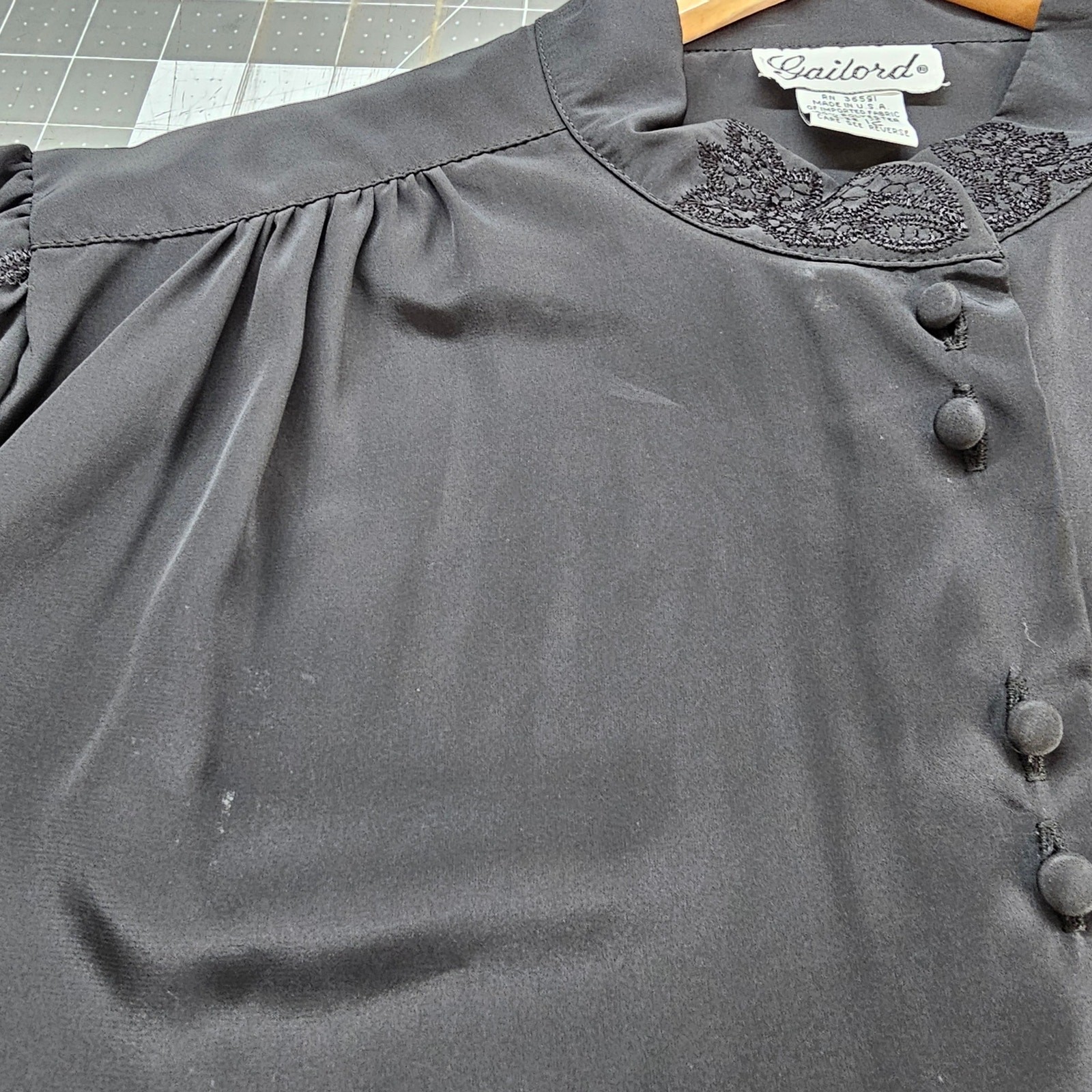 Vintage Black Lace Blouse Women Size 12 Floral Fairy Romantic Glam Evening Retro