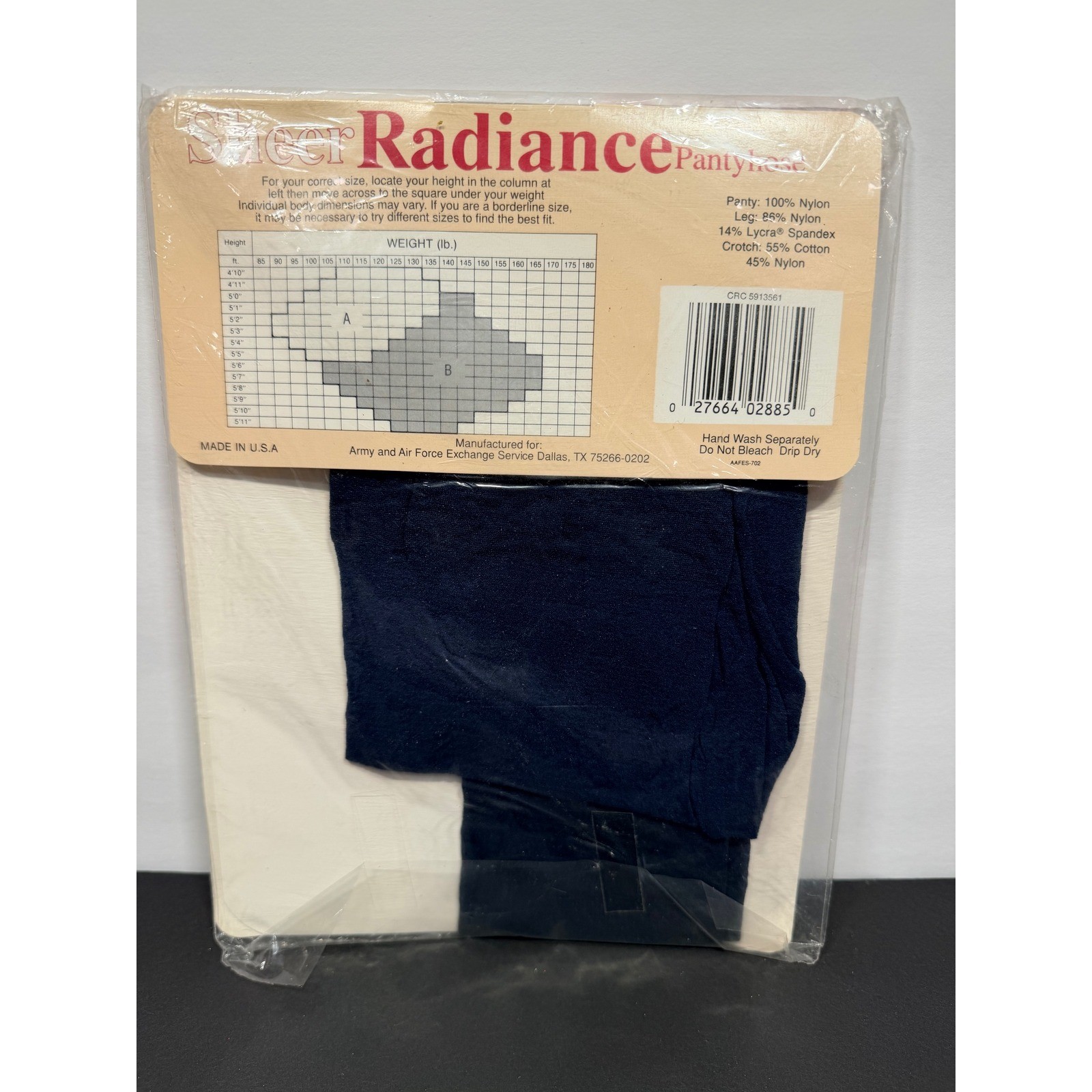 Vintage Sheer Radiance Sandalfoot Toe Pantyhose Navy Blue Sz A Made in USA