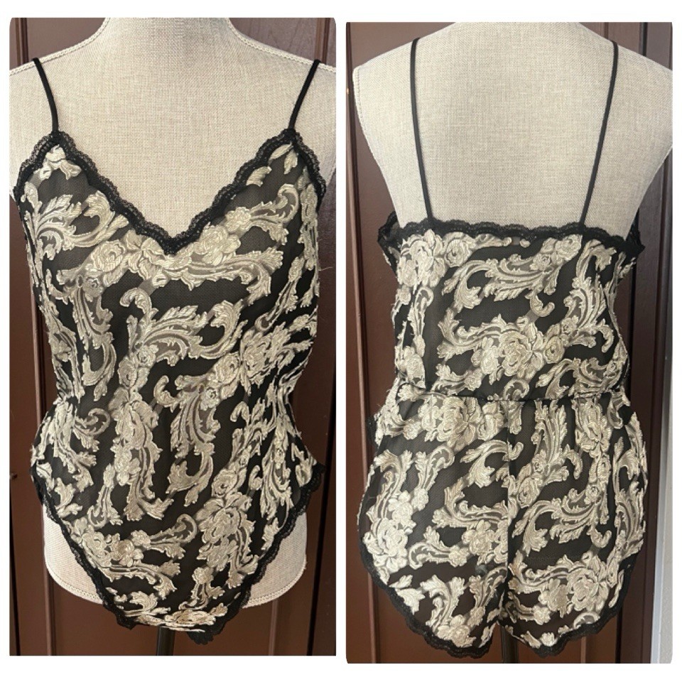 Vintage Escapades Brocade Sheer Bodysuit Romper – Size Medium