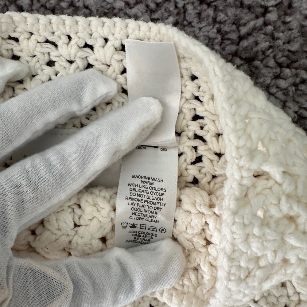 Liz Claiborne Medium Cream Crochet Knit Sweater Mock Neck Boho Coastal Grandma