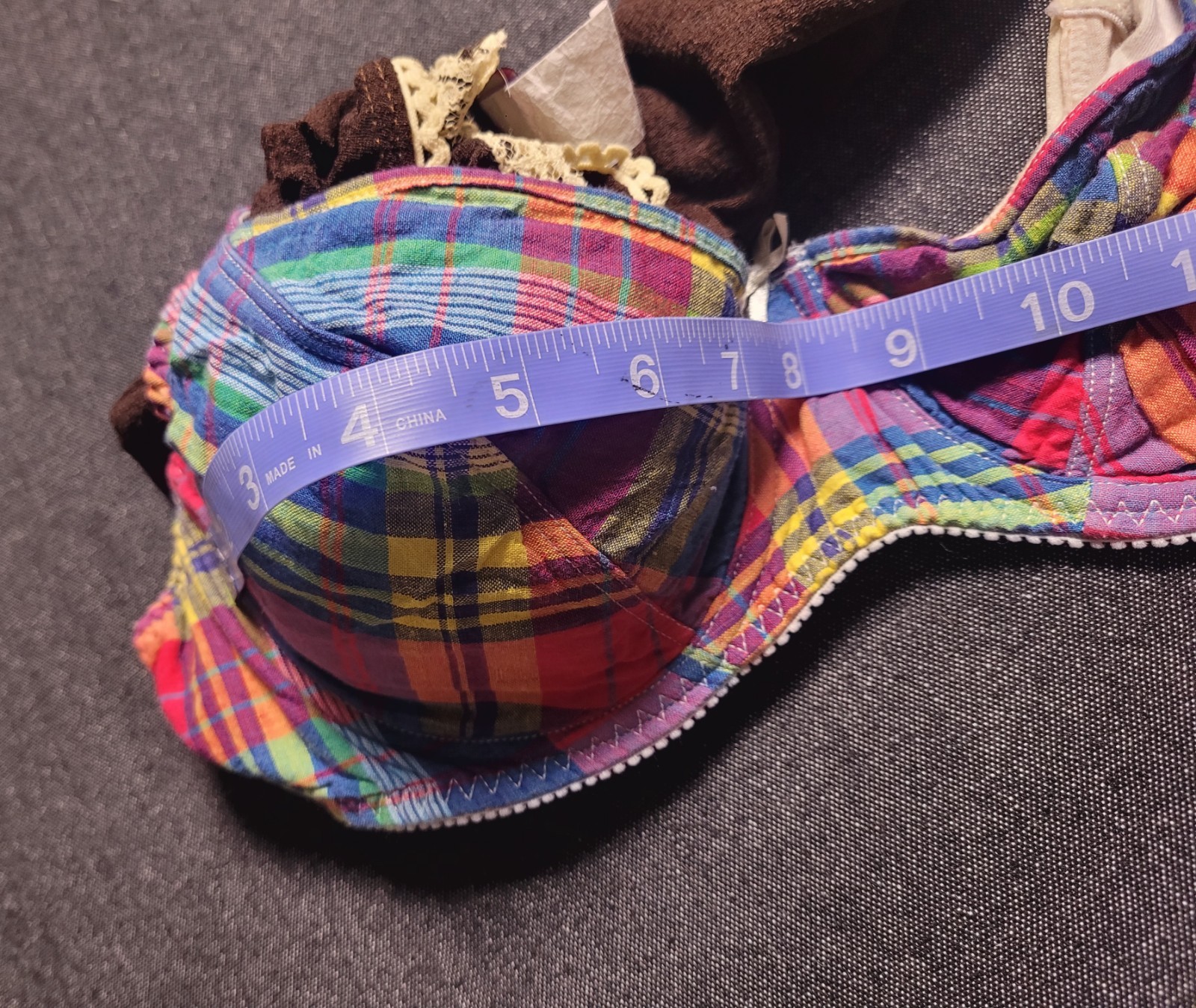 Vintage 90s Y2K Rainbow Plaid Bra Colorcore Funky Picnic 36B Gingham