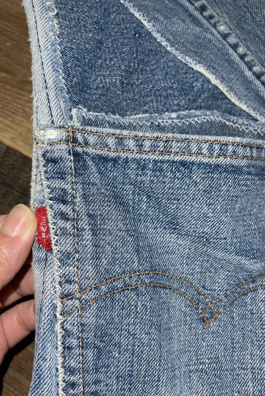 Levi’s Flare Blue Jeans Orange Tab Denim Patches Handcraft W28 L29.5