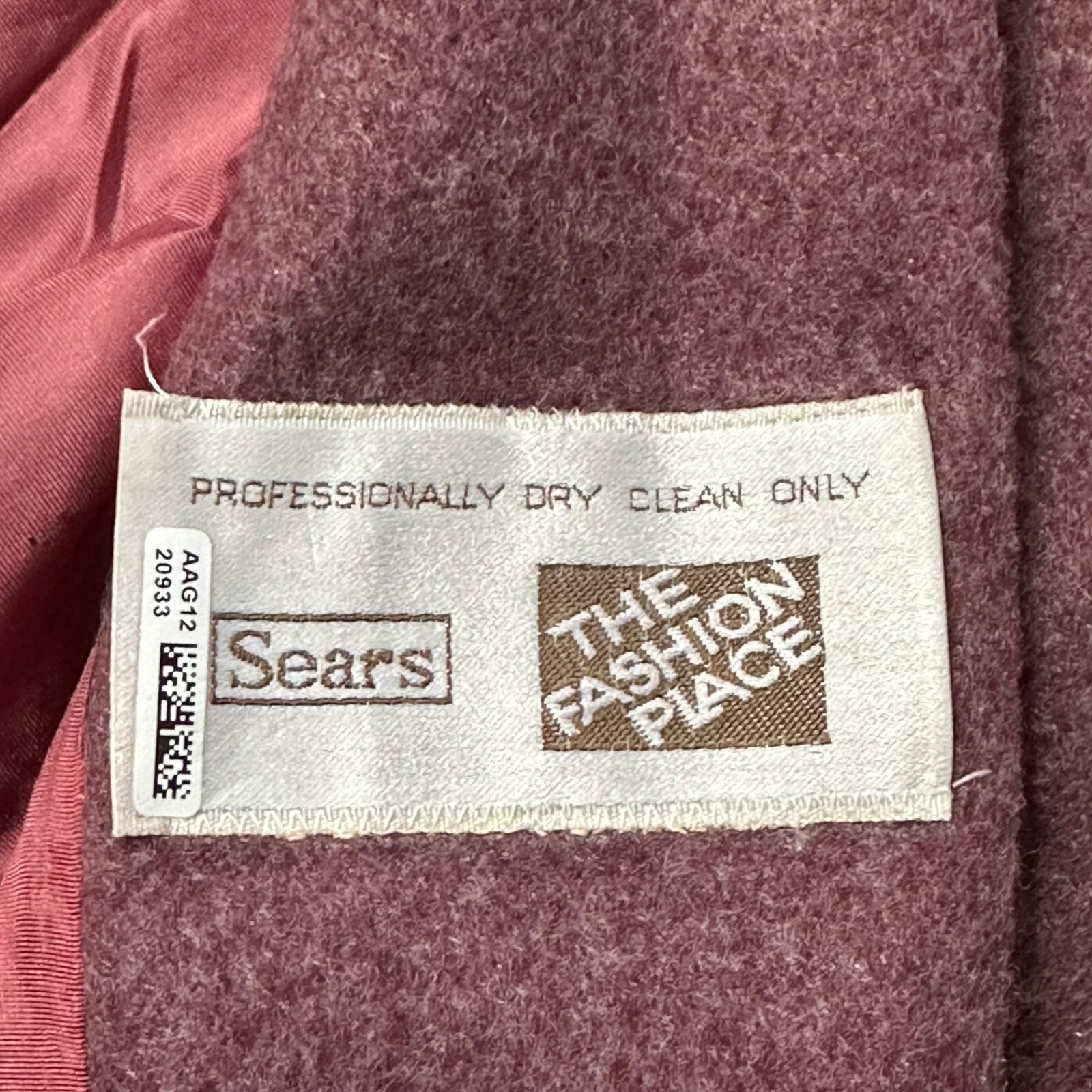 Vintage Womens Coat Sears Button Closure Pockets Mauve Pink 1980s Retro Long
