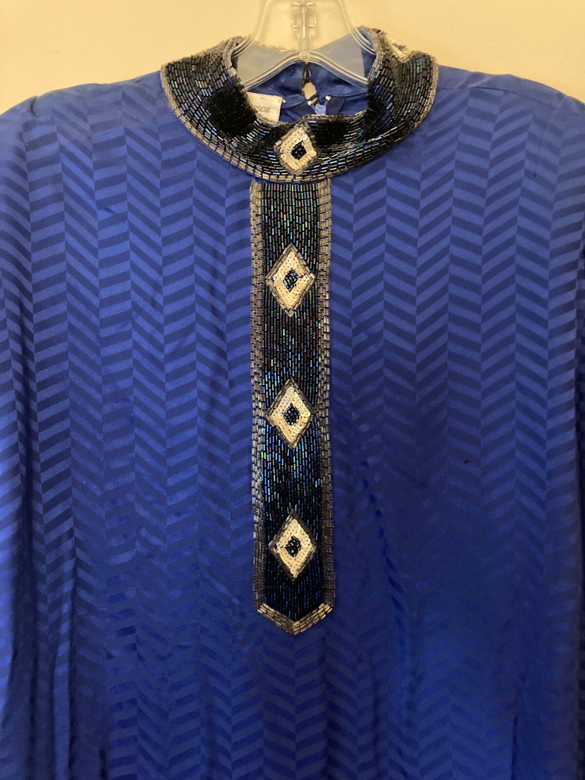 VTG Francesca Of Damon For Starington Blue Silk Ornate Embroidered Dress – sz 14