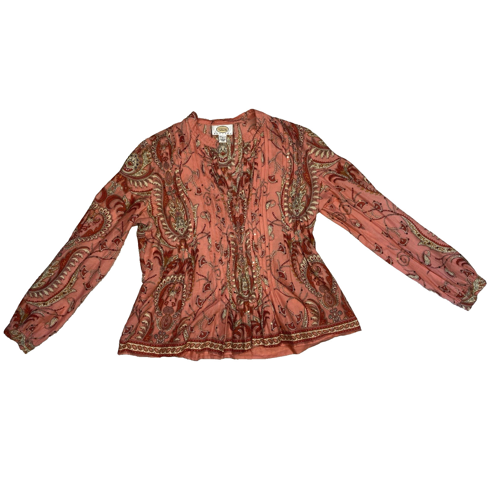 Vintage 90’s Talbots Pink Paisley Blouse Womens Small PETITE Classic Long Sleeve
