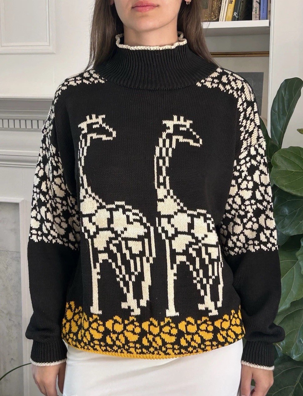 Vintage Bubble & Squeak Bev Hills M 100% Cotton Hand Loomed Sweater Giraffe