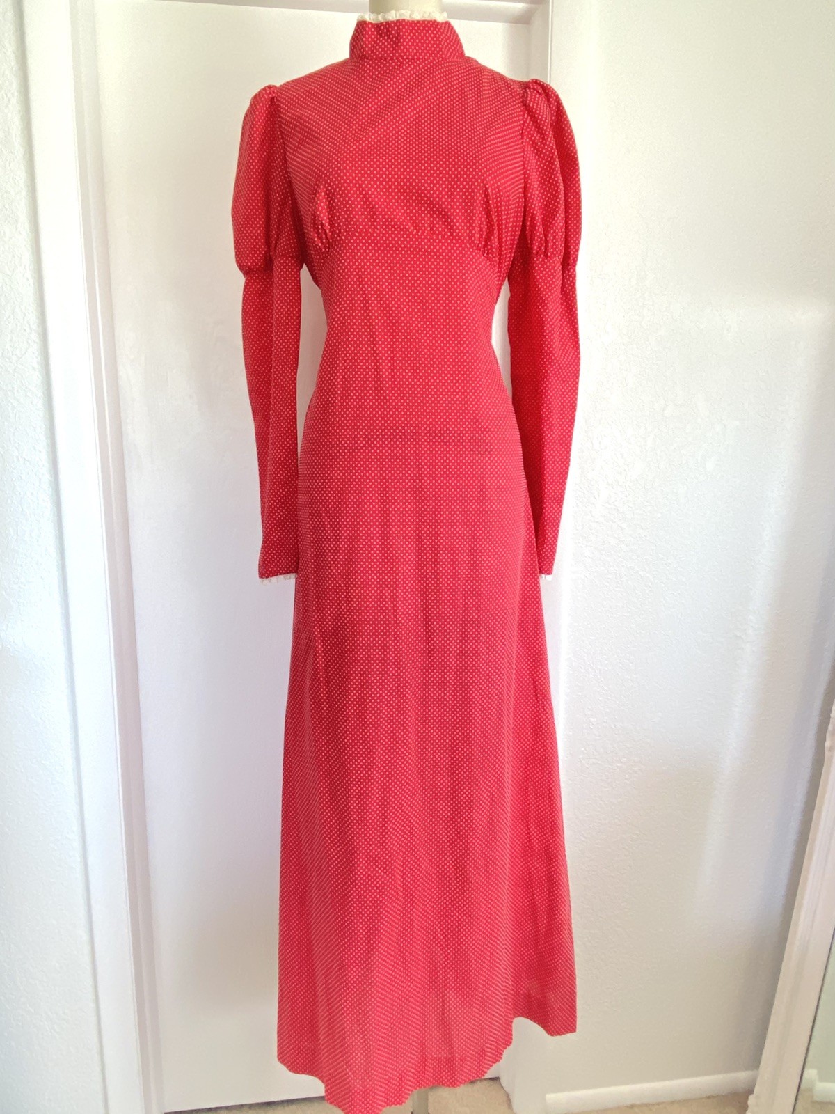 Vintage 70’s Prairie Maxi Dress Boho Prairie Swiss Dot Calico Cottagecore – M