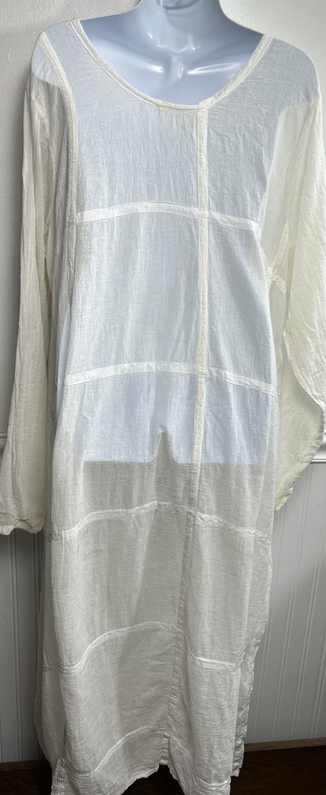 Shack Inc. Loose Cotton Maxi Dress Gauze White Panels Boho Lagenlook Coastal OS