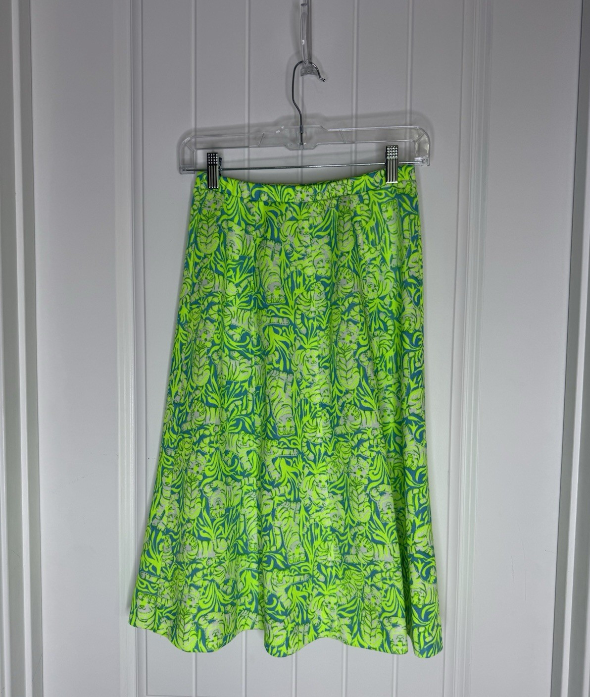 Vintage ” The Lilly” Lime Green And Ivory Tigers Skirt EUC