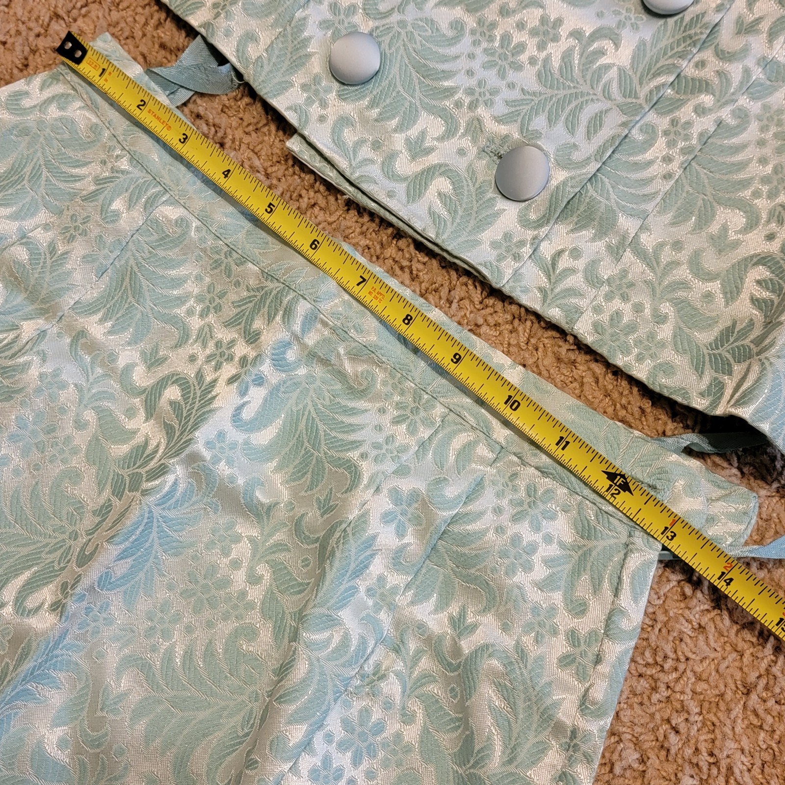 Vintage Mid-century, Two Piece Dress, Turquoise / Teal, Floral Design, X Small