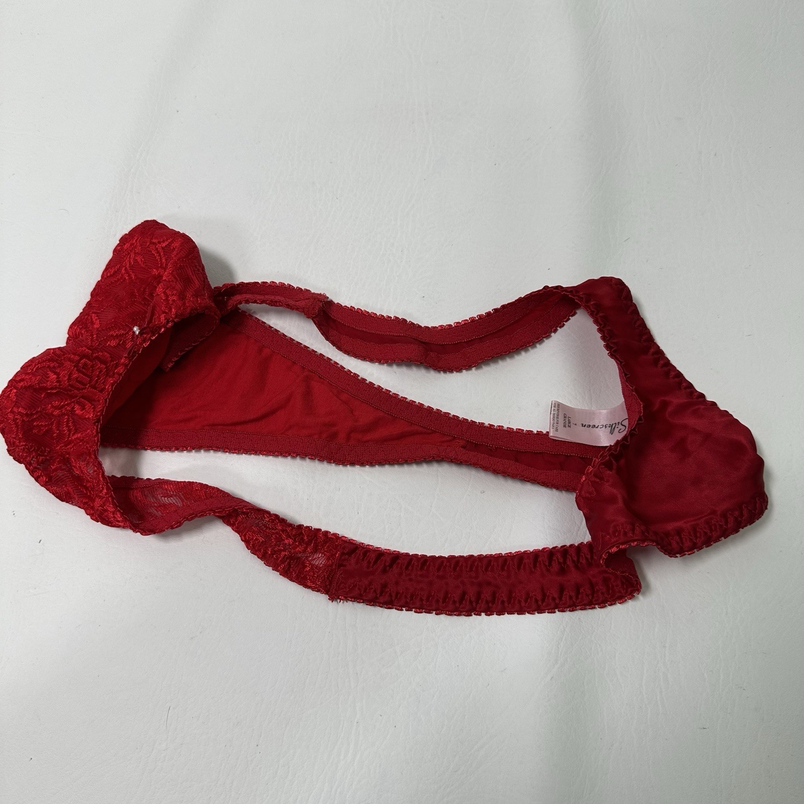 Vintage Silkscreen Silk String Panties Sz 7 Large Embroidered Coquette Bow Pearl