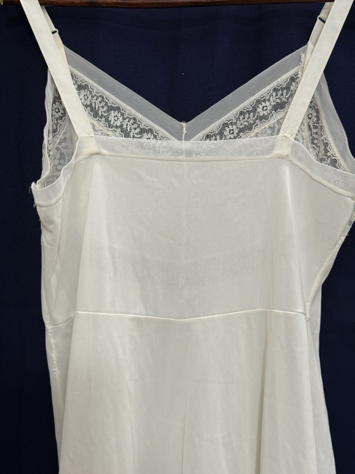 VTG Ivory Lace Slip Dress Pleated Ruffle Hem Nylon Coquette Bridal Midi
