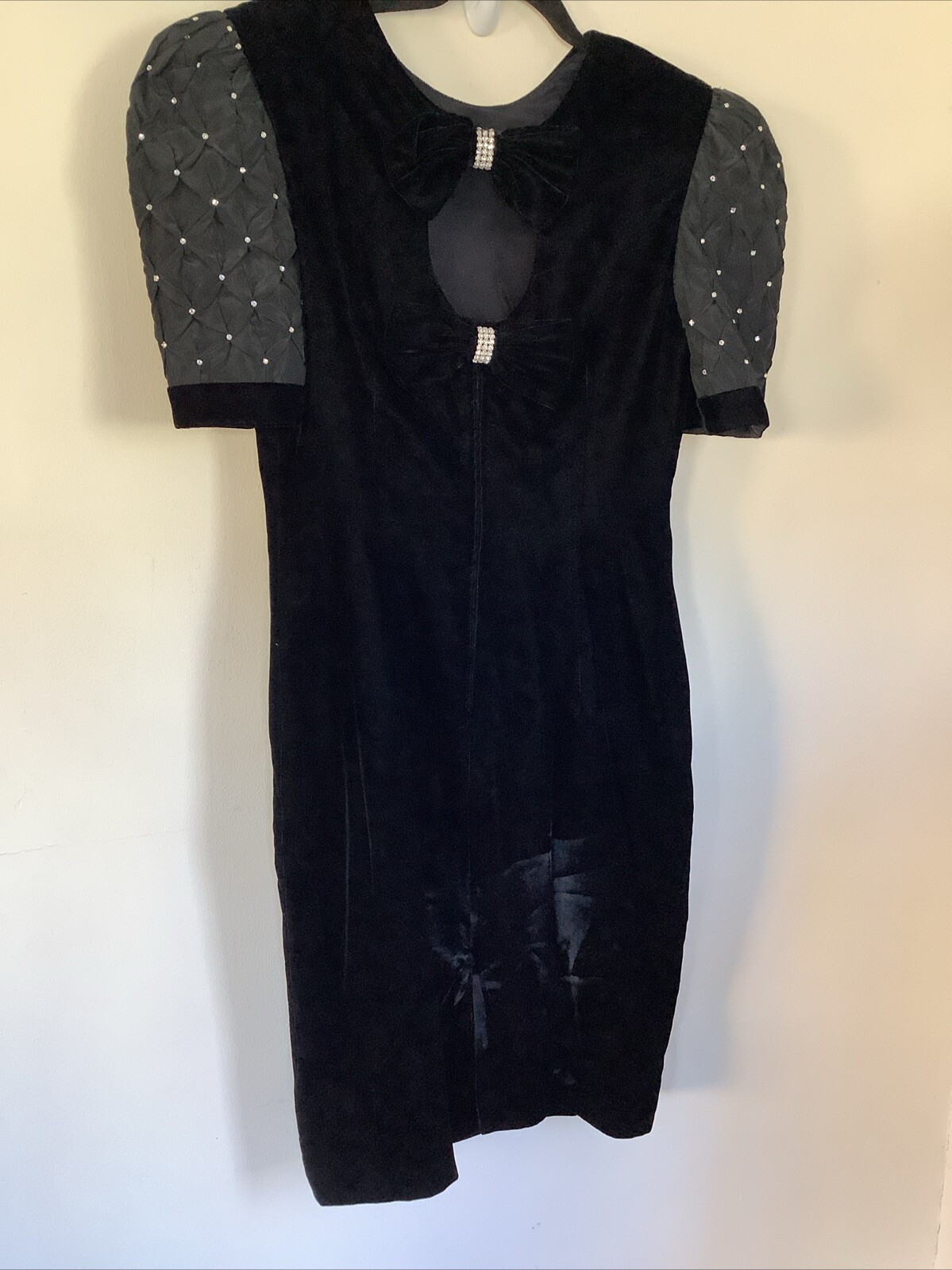 Vintage Julie Duroche 12 After Five Neiman Marcus Jewled Bows Velvet MIDI Dress
