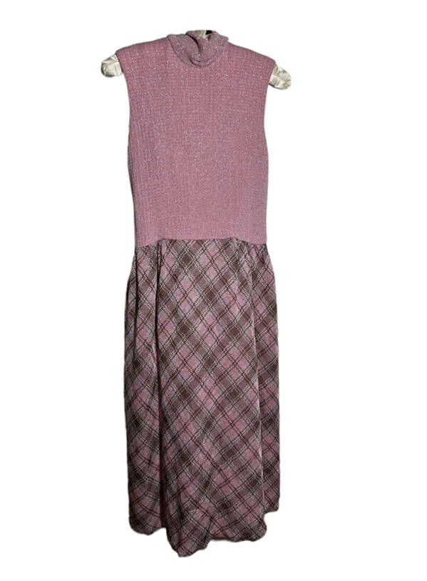 Rare Vintage 60s Futura Couture Of New York Pink Metallic Turtleneck Midi Dress