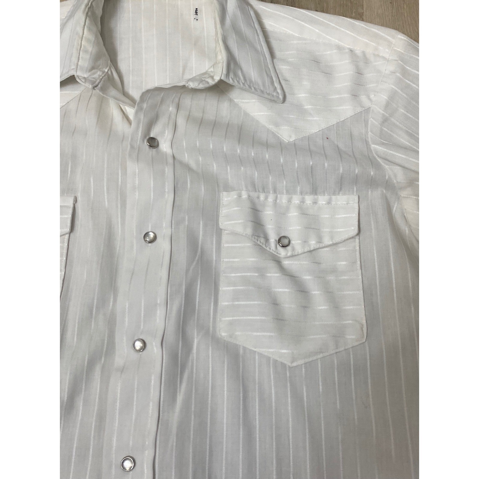 Vintage 70s 80s Western Snap Shirt White Pinstripe Short Sleeve Pearl Snap