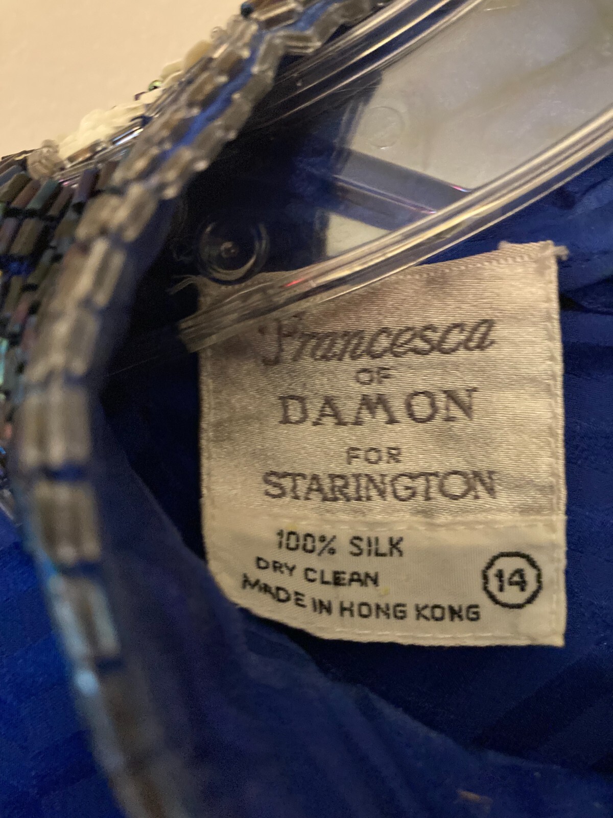 VTG Francesca Of Damon For Starington Blue Silk Ornate Embroidered Dress – sz 14