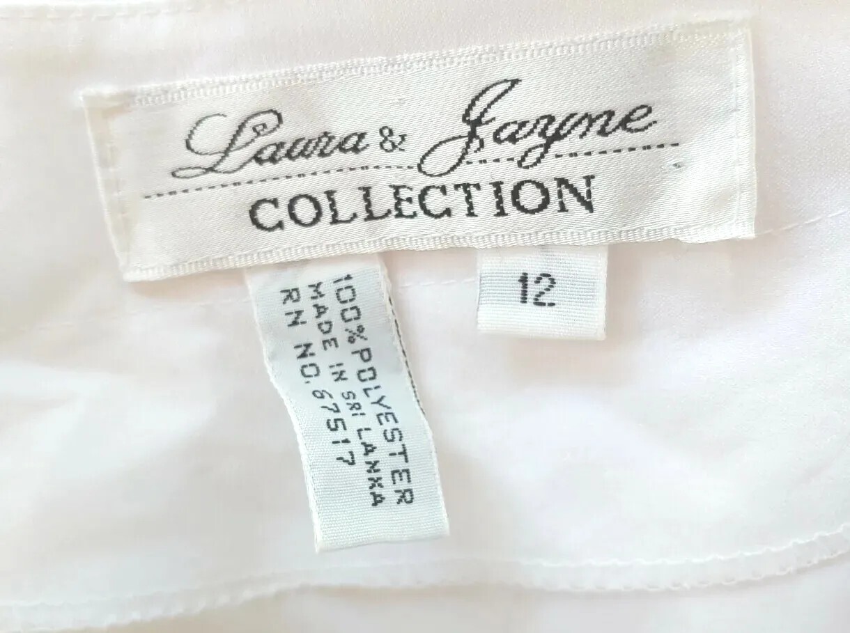 Vintage Laura & Jayne White Blouse w Red & White Striped Accents Size 12
