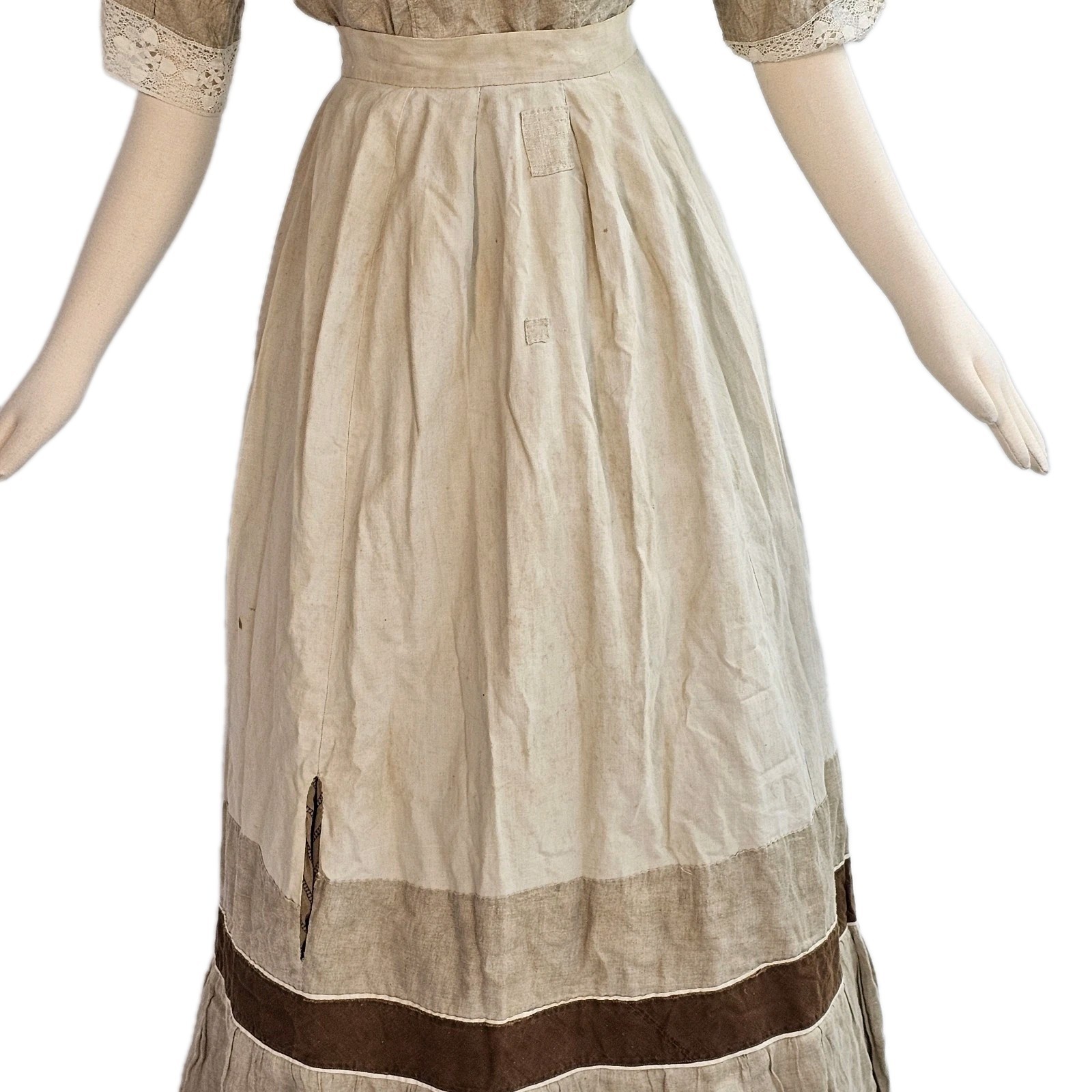 Antique Victorian Edwardian Linen Rare Prairie Dress Set Gown 1890s 1900s Lace