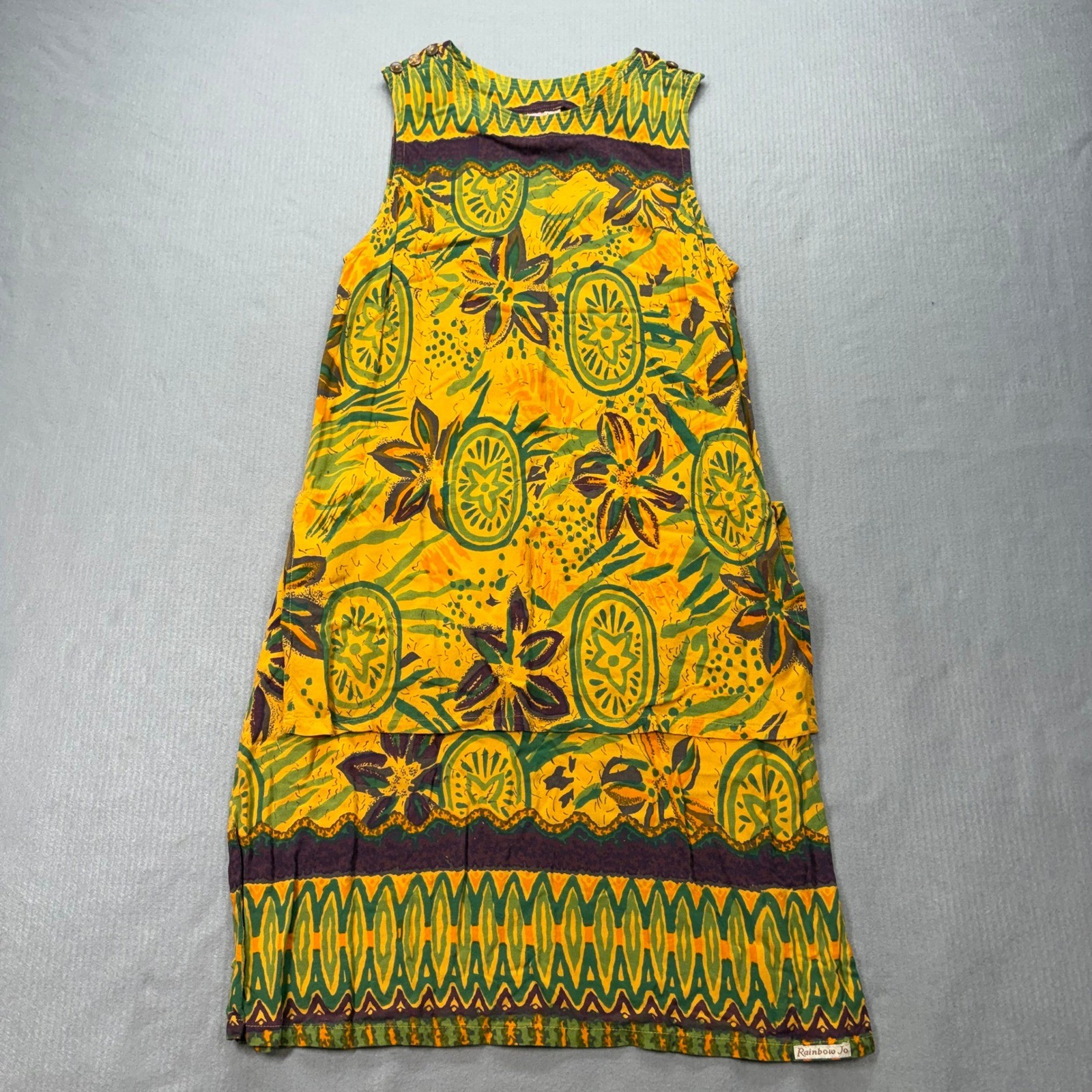 Rainbow Jo Dress Set Womens M Yellow Tropical Batik Rayon 2 Piece Jacket Set