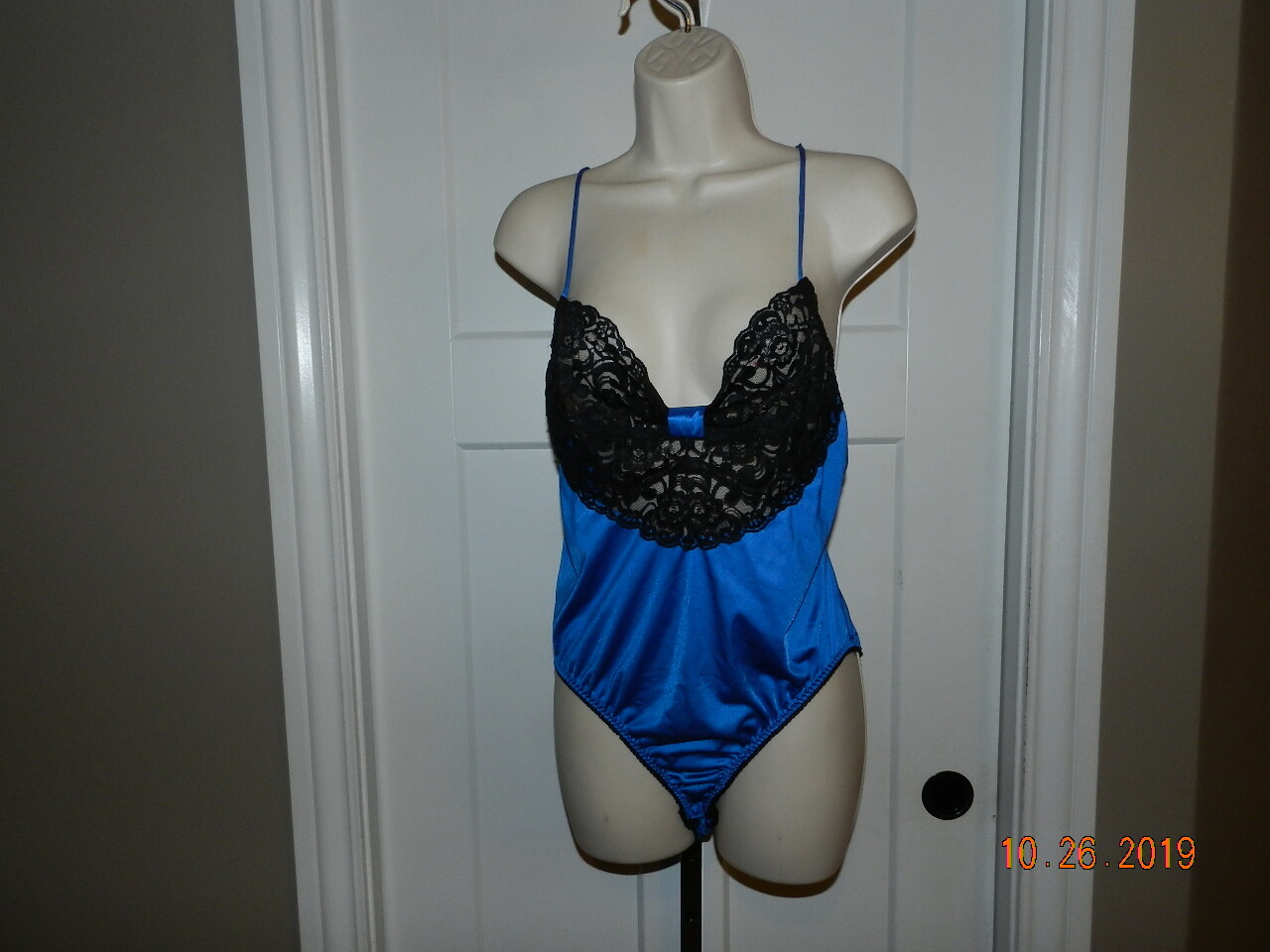 Vintage 70’s Blue Lace No Brand Nightie Teddy Romper Ruffle Black lace Sexy M