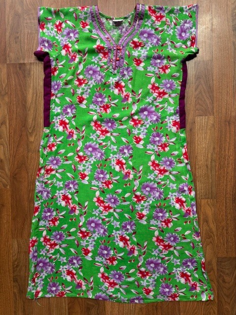 Vintage Custom Mrs Roper Purple Red Floral Lounge Mu Mu Midi House Dress MED