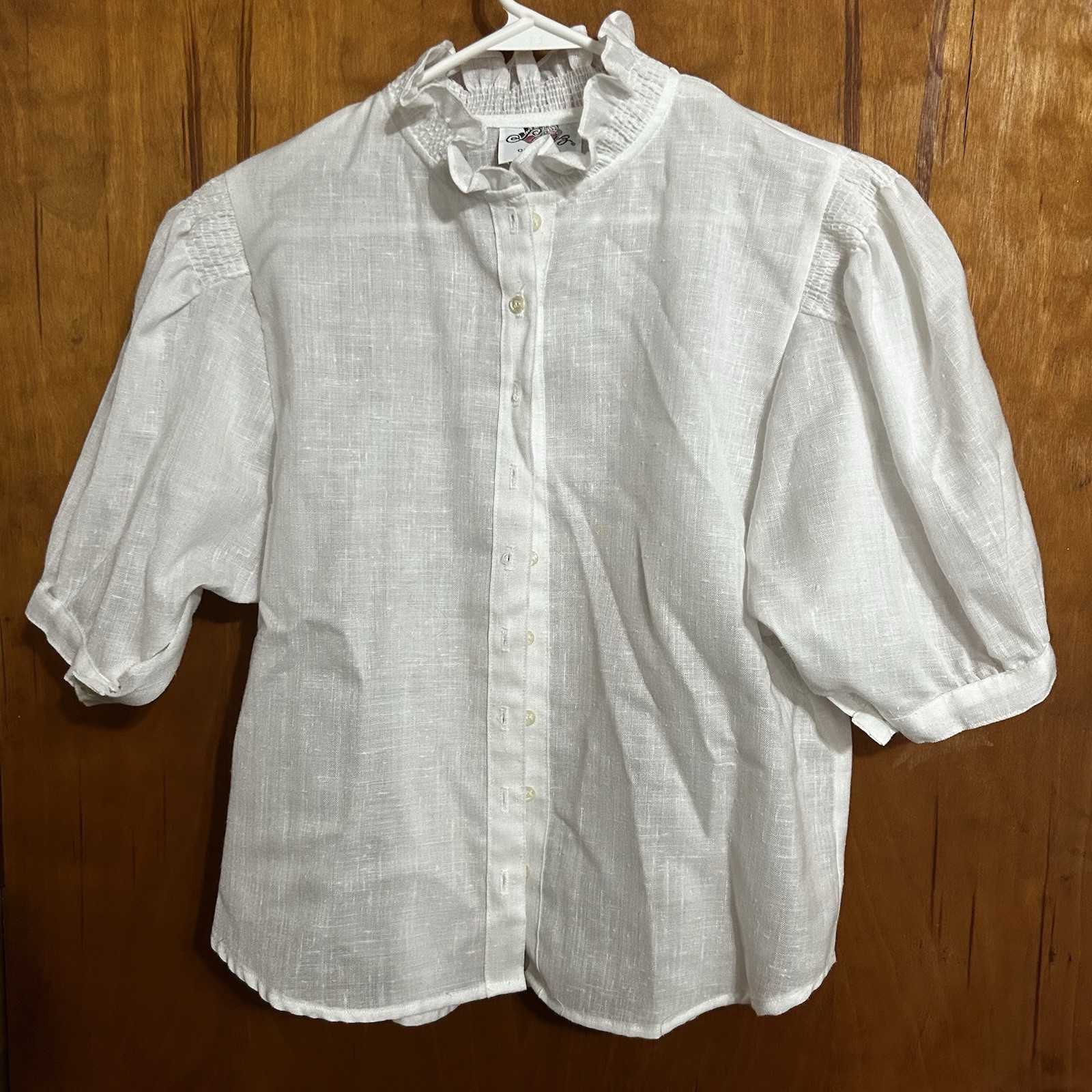 Vintage Original Lanz White Blouse Buttons Size 11/12 Made In USA Ruffles