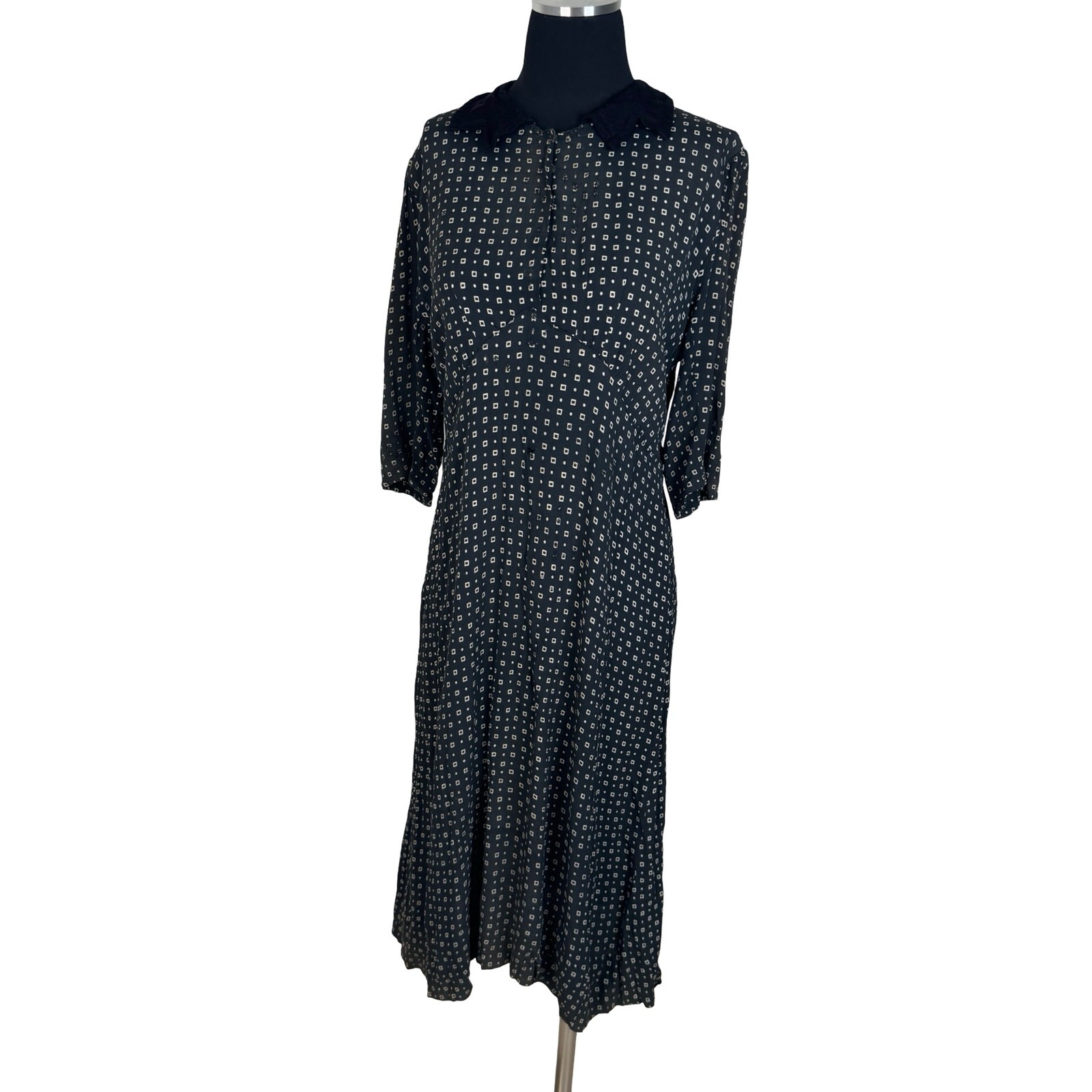 Vintage 1930s Art Deco Print Day Dress Faded Sheer Crepe Drop Waist Antique AsIs