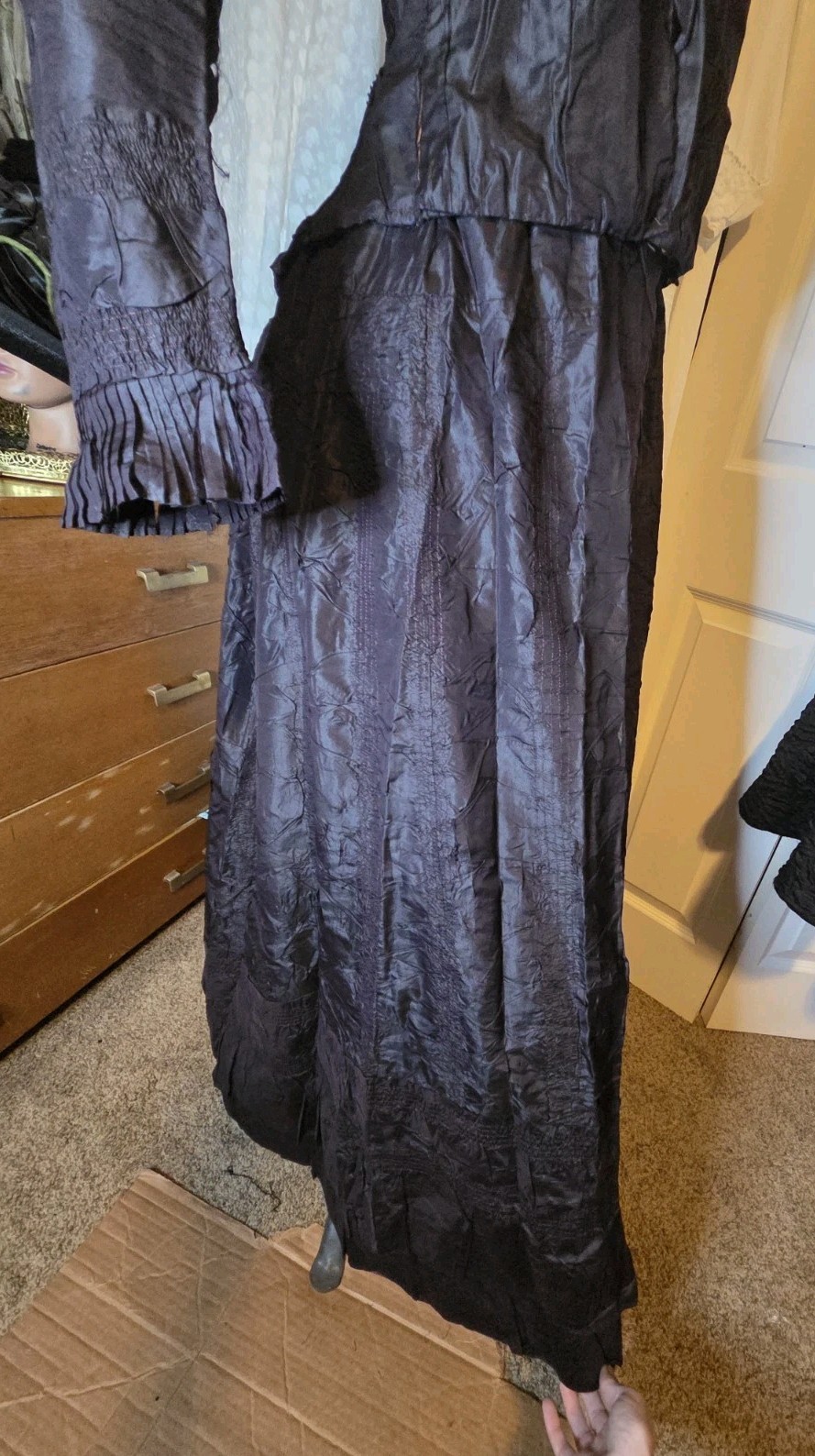 Midnight Blue Victorian Silk/Taffeta w/ Pink Stitch Ruffle Walking Suit SALVAGE