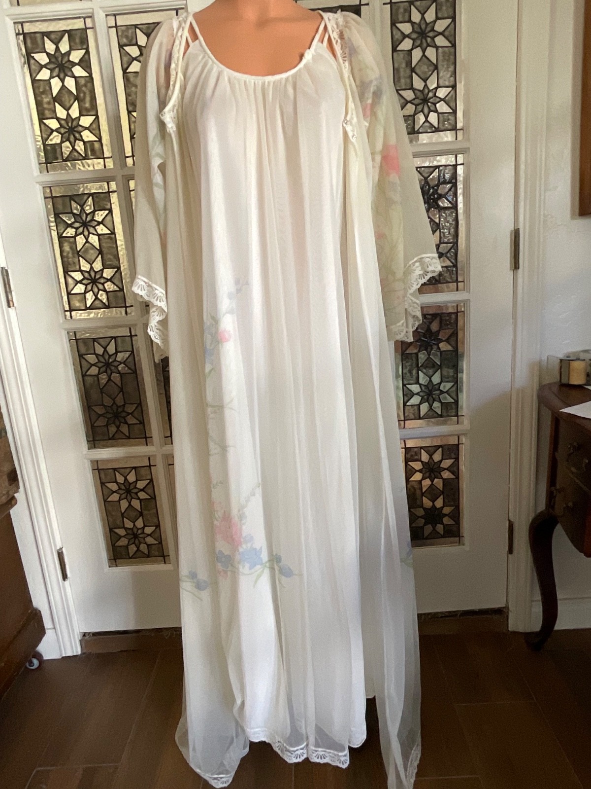 Vtg. Intime Peignoir Nightgown & Robe Set 4 layers Chiffon Fairycore Romantic M