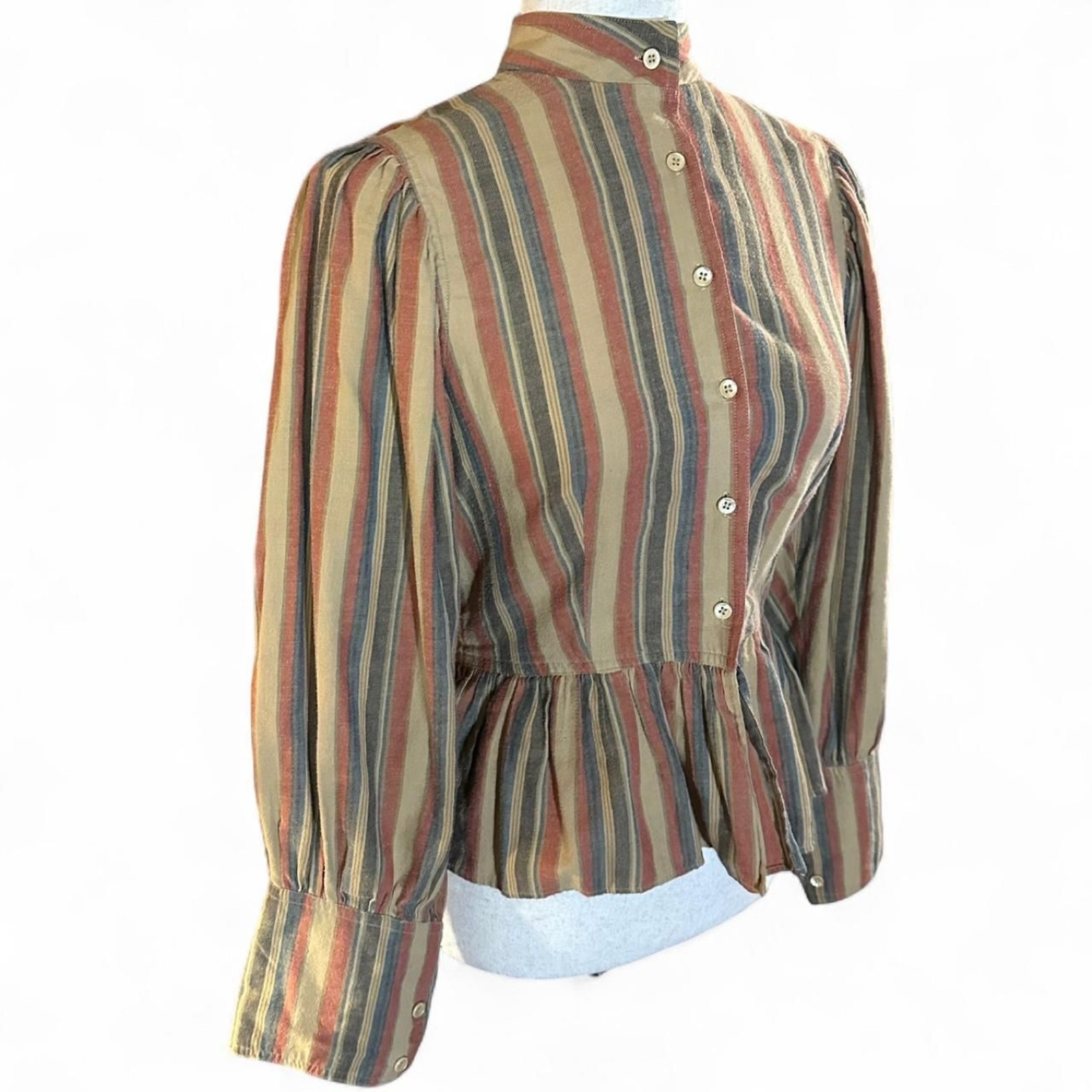 College Town 70s Autumnal Striped Victorian Revival Blouse