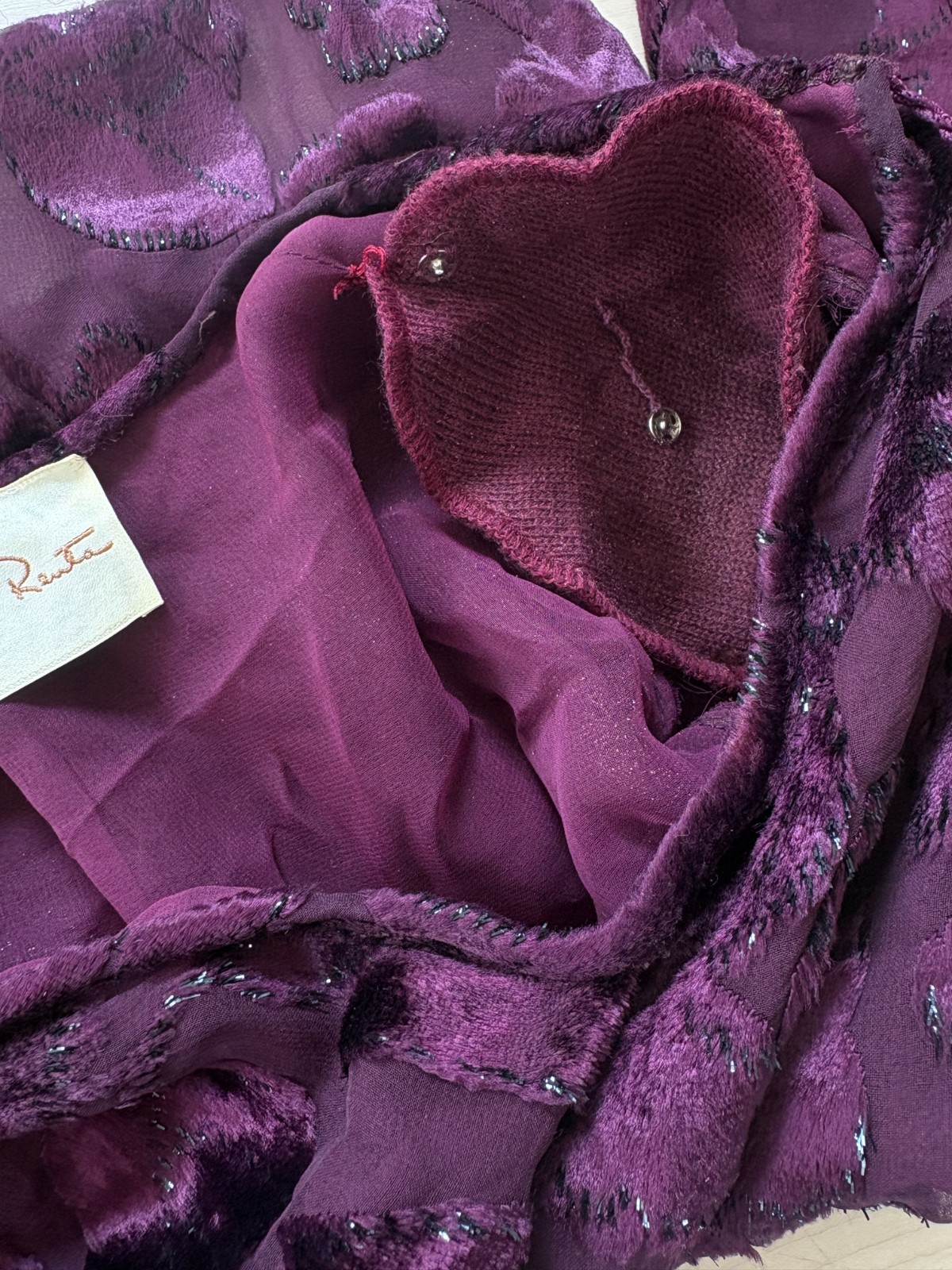 VTG 1977 Oscar de la Renta Burgundy Devoré Tassel Blouse & Skirt Set