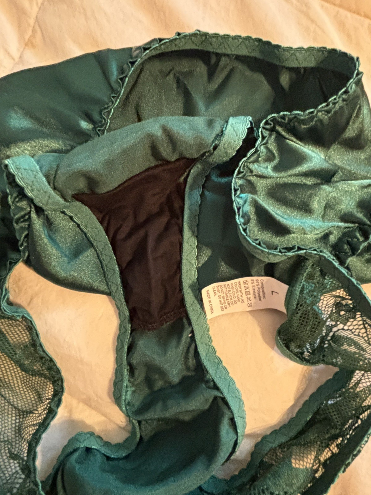 VTG Green Satin Bikini Panties Size L