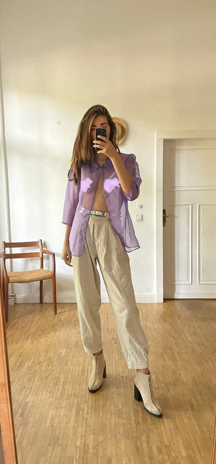 Vintage Sheer Purple Organza Blouse 90s See Through Mesh Shirt Sexy Festival Top