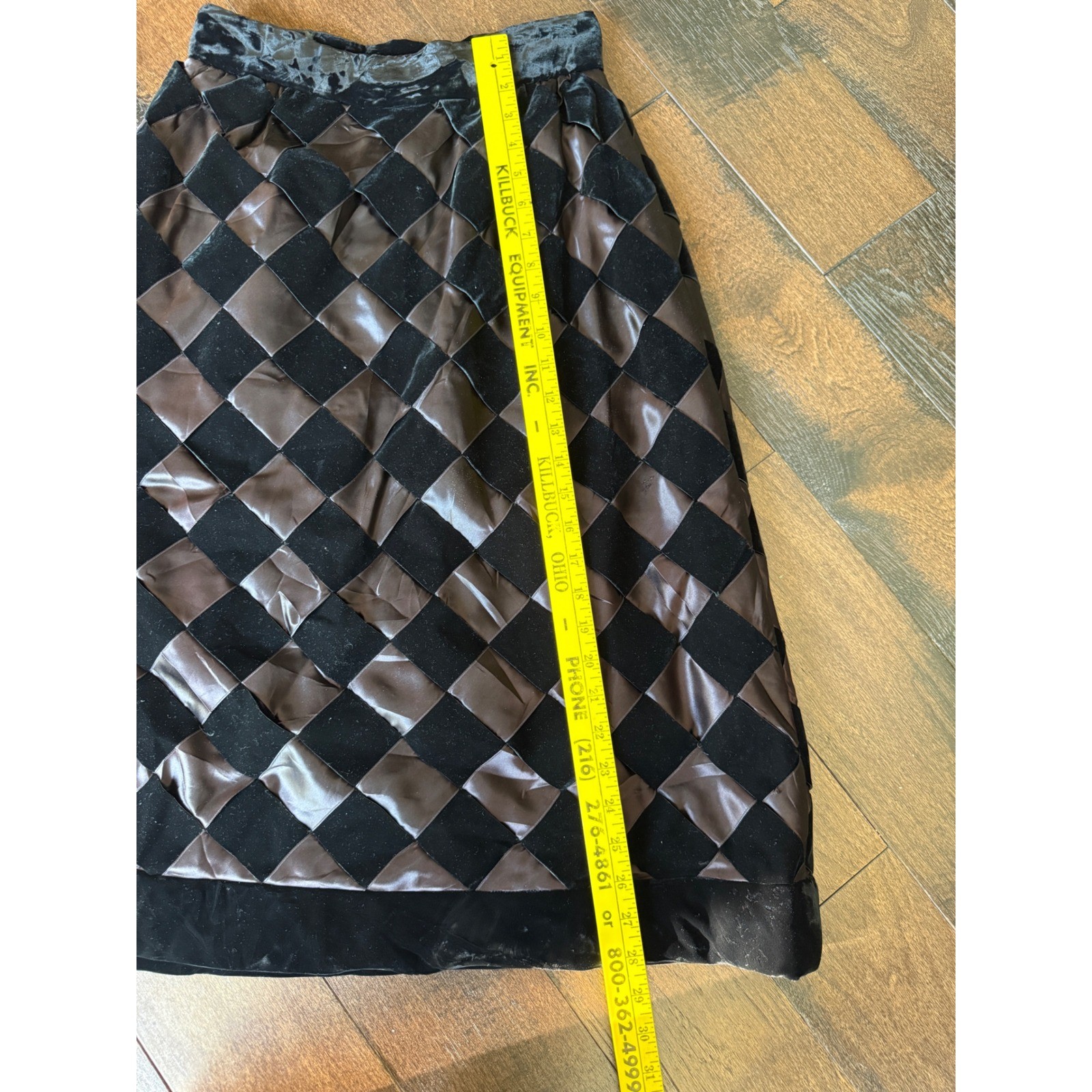 Vintage Lord & Taylor Velvet Satin Harlequin Patchwork Skirt Black Bronze 10