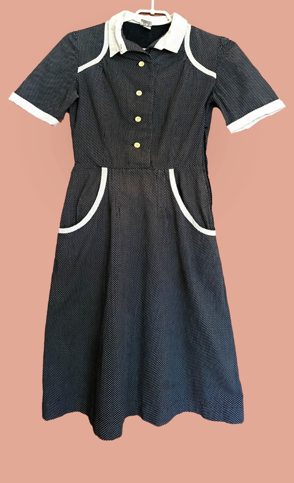 Vintage Women Dress Summer Polka Dot Black White Cotton 1970s Hungary Size US 6