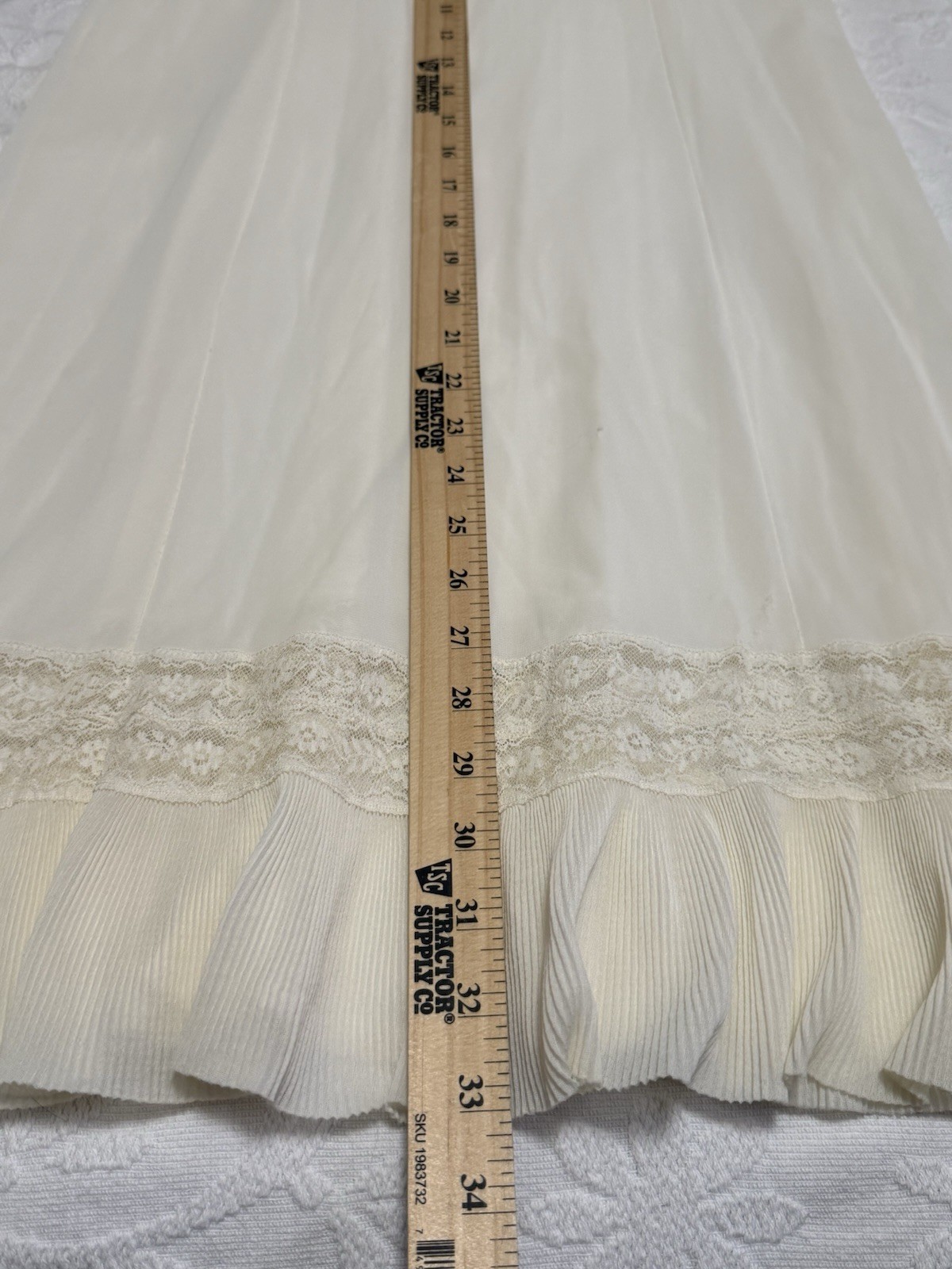 VTG Ivory Lace Slip Dress Pleated Ruffle Hem Nylon Coquette Bridal Midi