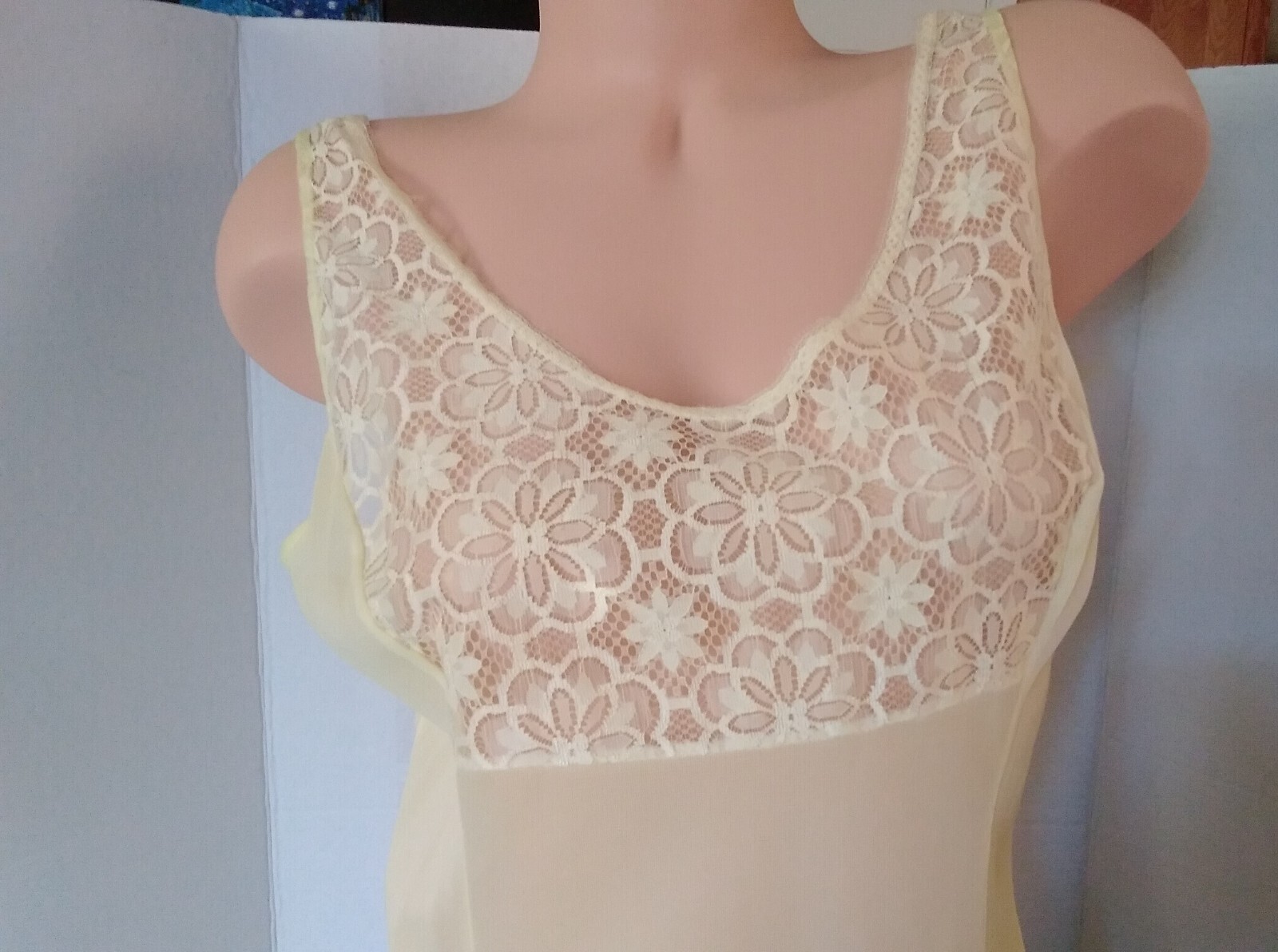 Vintage 60’s Full Slip Dress Chemise European Wide Strap Retro Yellow L