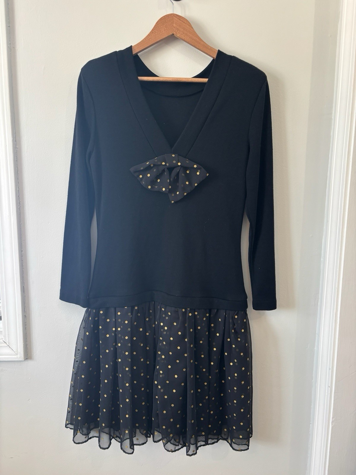 Timely Trends Dress Black & Gold Button Vintage 80s 90s Size 13 NWT Bow