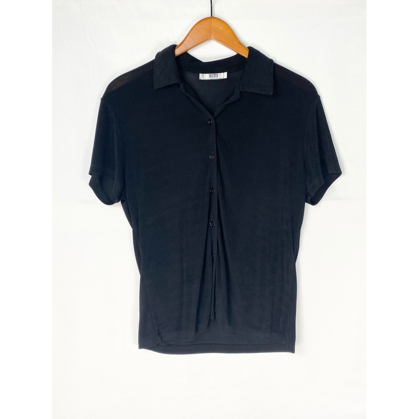 Vintage Obe Black Collared Button Up Blouse Size Small