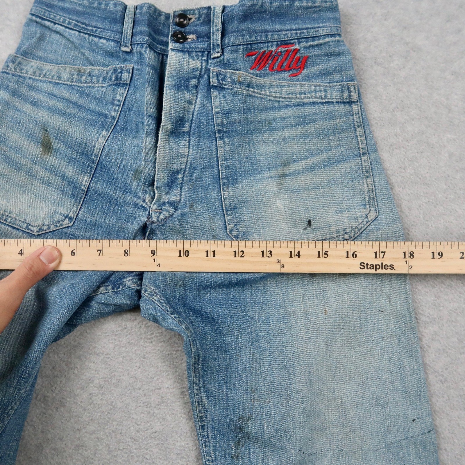 Vintage 40s Seafarer Bell Bottom 24.5×29 Jeans Light Wash Distressed Flare