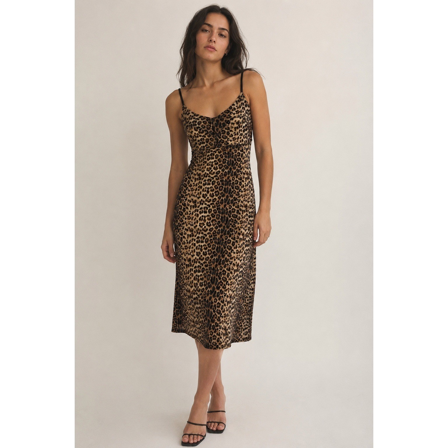 Vintage Guess Leopard Slip Dress Women L Animal Print Y2K 90s Bodycon Midi