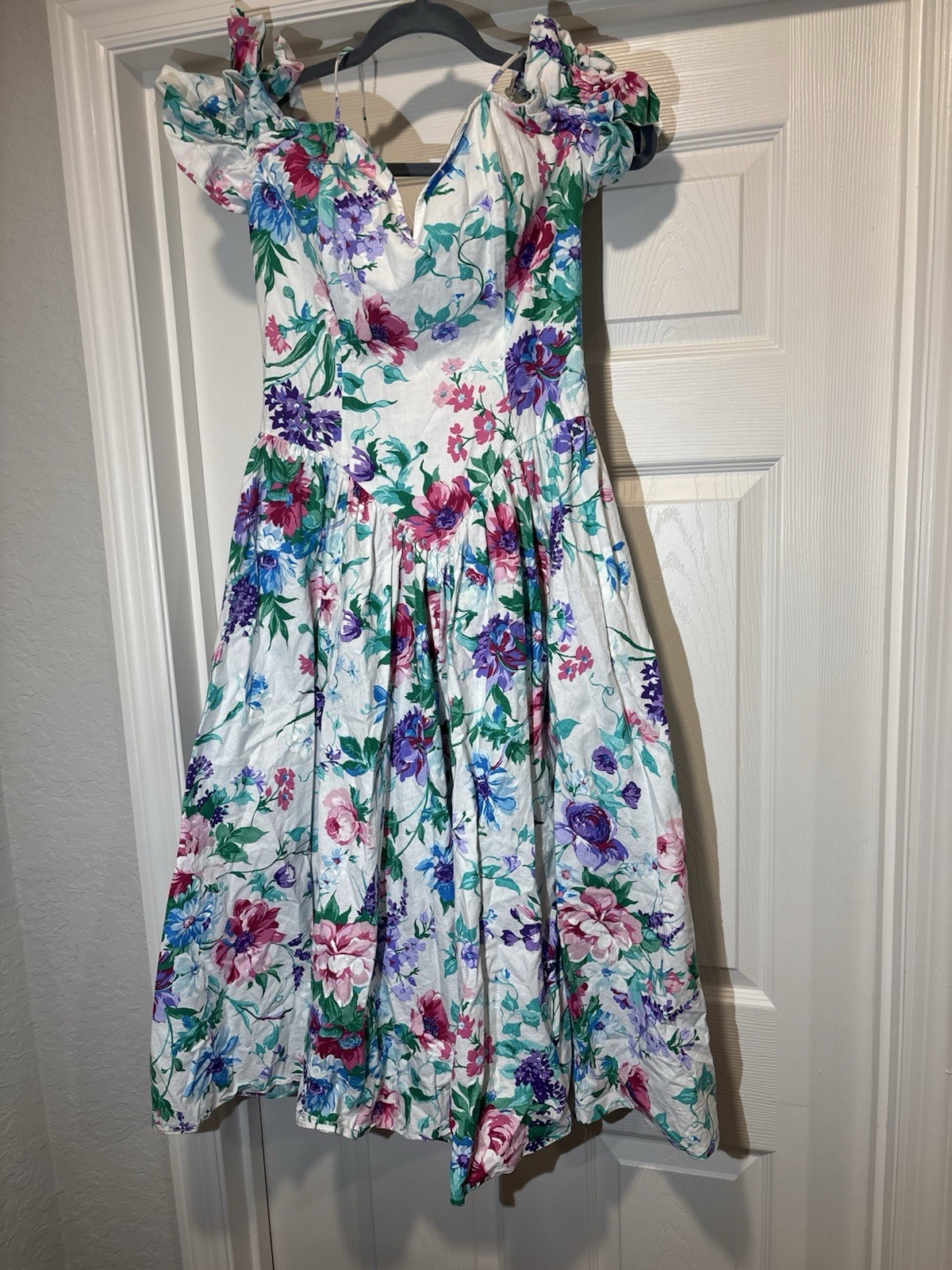 Expo VTG Floral Puffy Sleeve Victorian Romantic Cottagecore Midi Dress Size 8