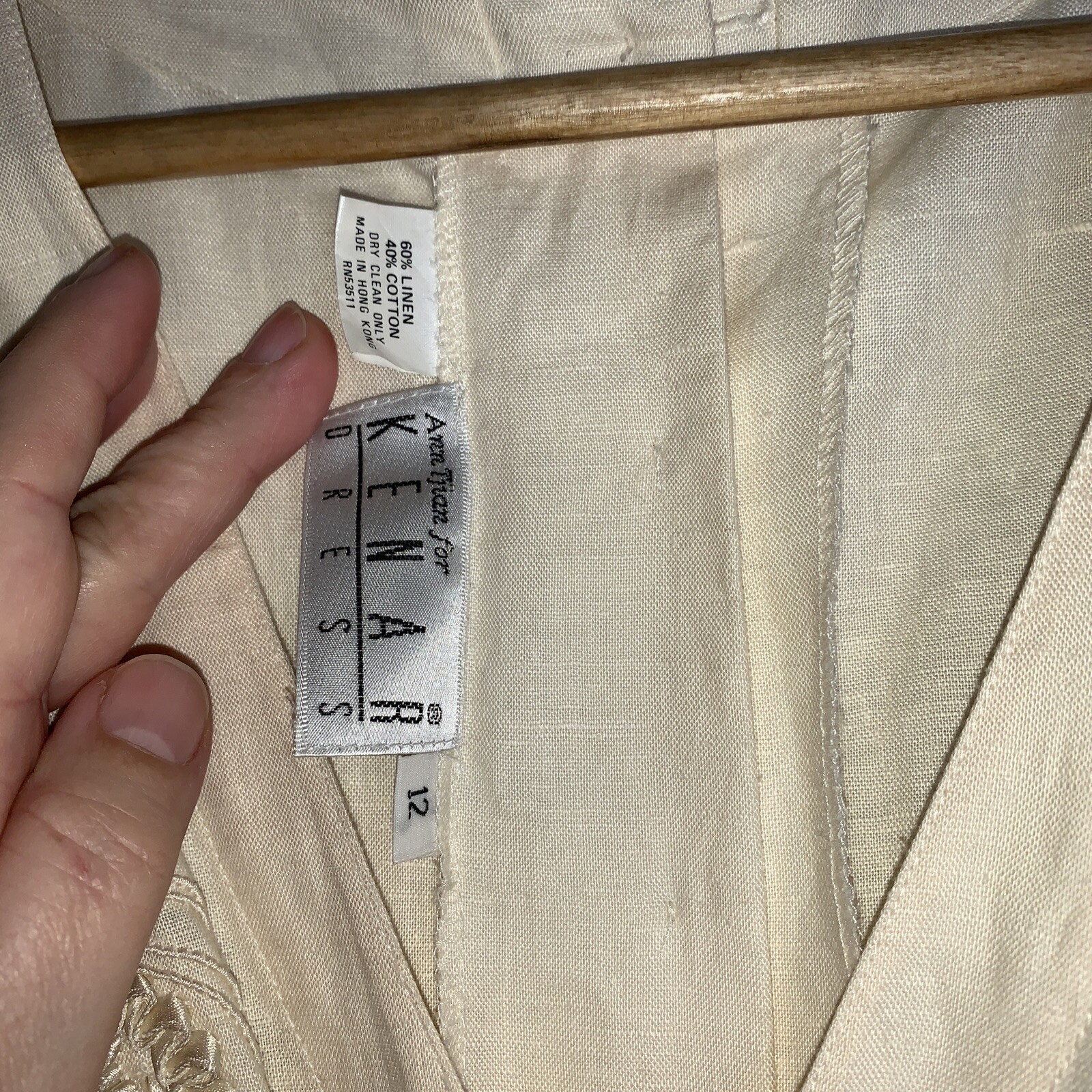 Vintage Ann Tjian For Kenar Dress 12 Cream Linen Dress