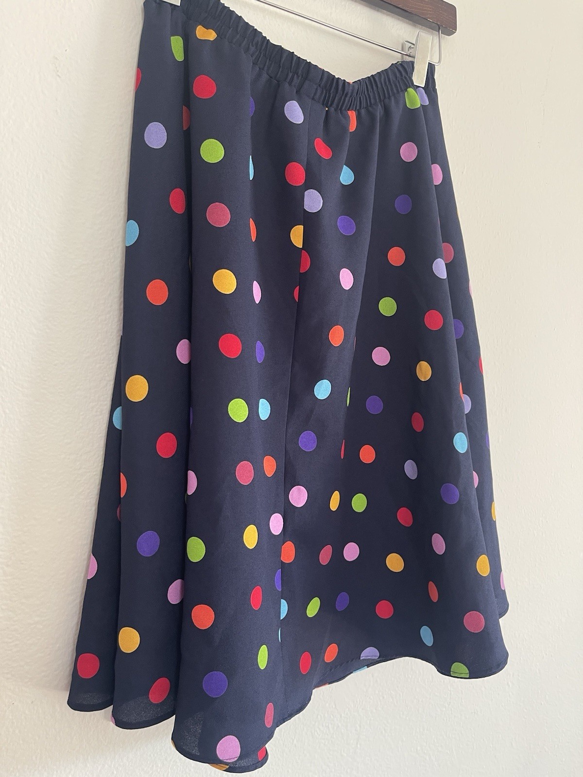 Vintage Leslie Fay A-Line Skirt Size 8 Petite. Elastic Waist, Midi Polka Dots